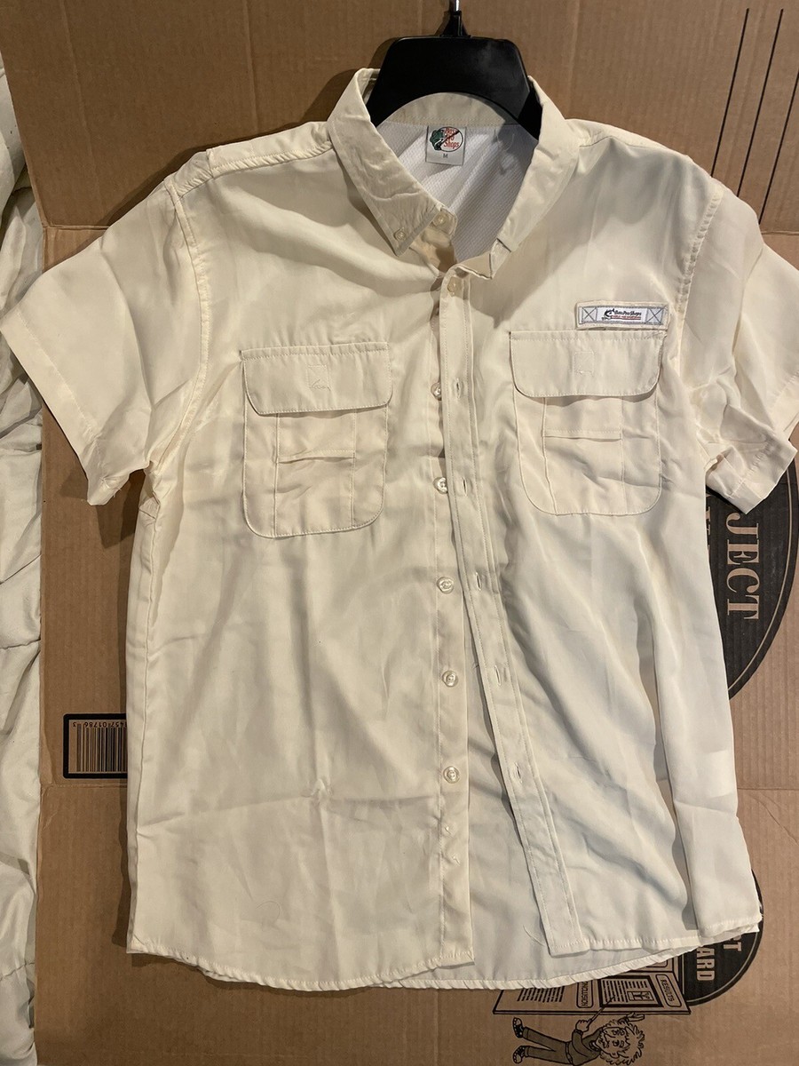 Bass Pro Shop Shirt Mens Cream Medium Vented Short Sleeve Button Outdoor  Fishing