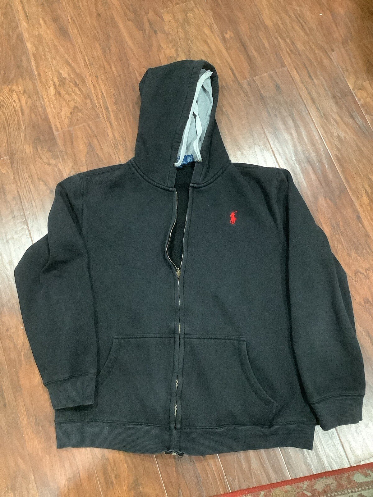 Felpa con cappuccio Polo Ralph Lauren da uomo 2XL nera cerniera intera rosso pony pile