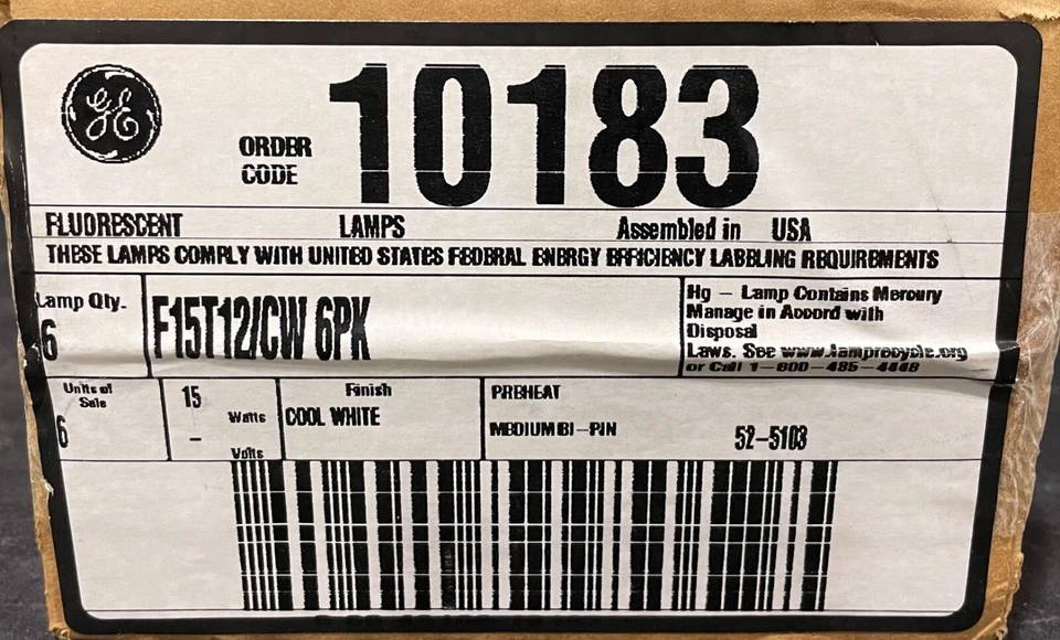 6 Pack F15 10183 Fluorescent Lamp cool white Light Bulb GE Brand NOS - Image 2 of 2