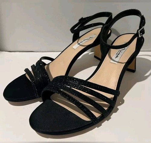 Nina NELENA Black Textured Metallic Crystal Embellished Low Heel Dress Shoes 9.5 - Picture 11 of 13