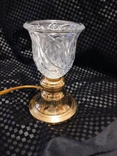 Heavy Cut Glass and Brass Vintage Bedside Accent Shelf Lamp 6.25" X 4" Boudoir