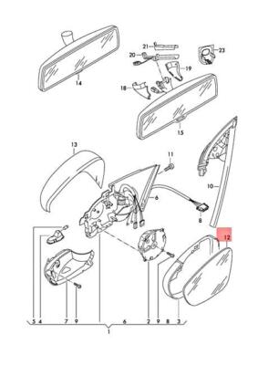 VW SCIROCCO 138 MIRROR GLASS CONVEX WITH CARRIER PLATE 1K8857522