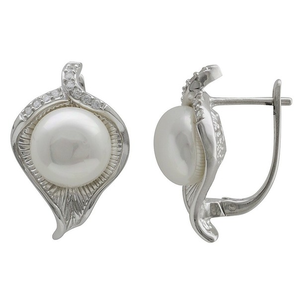 Ohrringe Creolen BläTter Muschelkernperlen Zirkonia Weiß 925 Silber, Damen-image