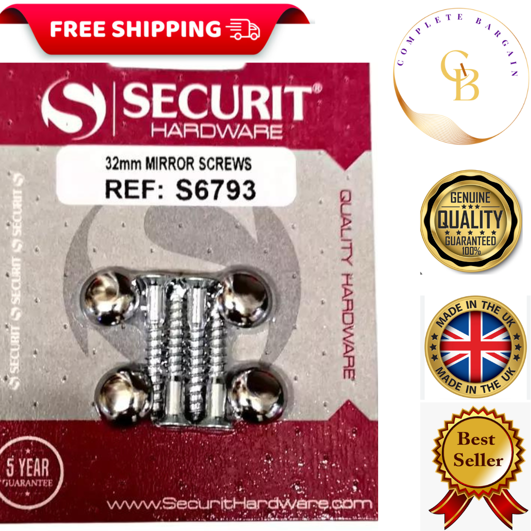 Securit S6793 Mirror Screws Chrome Head 32mm Pack-4 for sale 