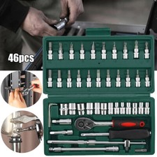46 Piece 1/4" Inch Drive Ratchet Metric Socket Wrench Set Car Repair Tool Kit UK
