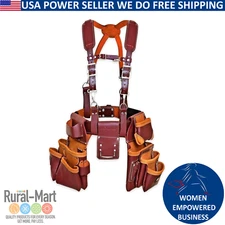 Leather Tool Belt Pouch Bag with suspenders for Construction Carpenter Handyman