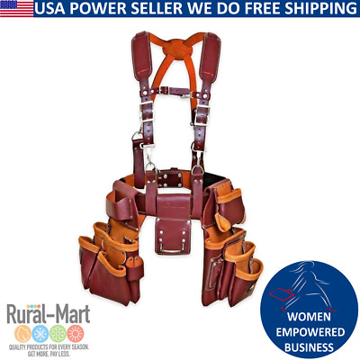 100% Genuine Full Grain Leather Tool Belt Pouch Bag Suspender hamber Holder-
