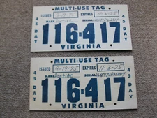 Vintage Pair of VIRGINIA Temporary Tag Dealer License Plates 1975 Pontiac