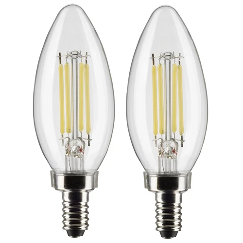 2 Pack Satco S21827 LED Filament 120V 5.5W =60W B11 Candelabra E12 Clear 2700K - Picture 1 of 7