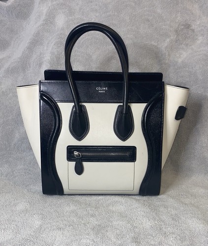 Celine Luggage Nano Shopper Leather 2 Way Black & White Women's Handbag