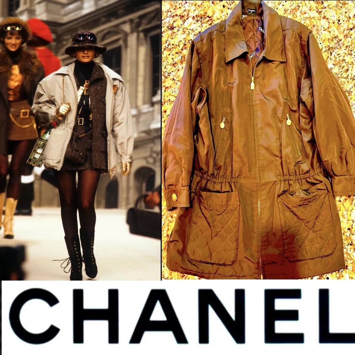 Chanel Vintage 1994 Brown Logo Coat 42 44 46 10 12 14 Chanel Vintage 1994 Brown Logo Coat 42 44 46 10 12 14