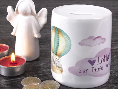 GRAZ DESIGN Spardose personalisiert Geschenk zur Taufe Name Heißluftballon Patengeschenk