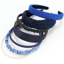 Headbands for Women 7 Pcs Different Navy Blue Knotted Solid Pearl Head Bands ...