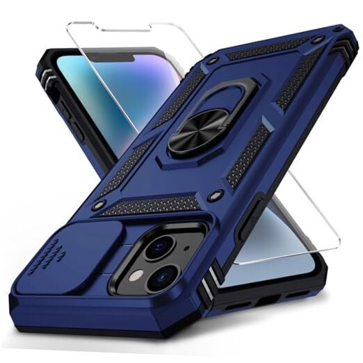 for iPhone 13 Case with 1.Navy Blue /Slide Camera 2nd gen.Military Grade