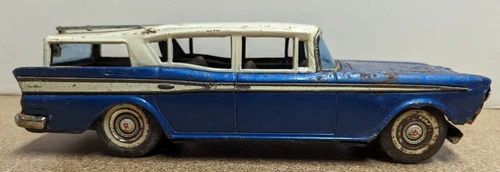 Vintage Bandai Nash Rambler Tin Toy Friction Car 1950s Blue White Station Wagon