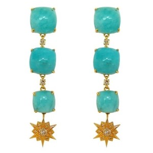Authentic Cristina Sabatini Constellation Amazonite Gold Plated Triple Drop Earrings