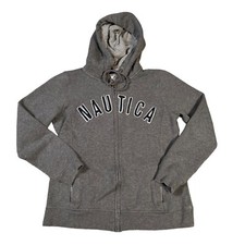 Nautica Sweatshirt Women's L/S Hooded Full Zip Jacket Drawstring Gray Medium