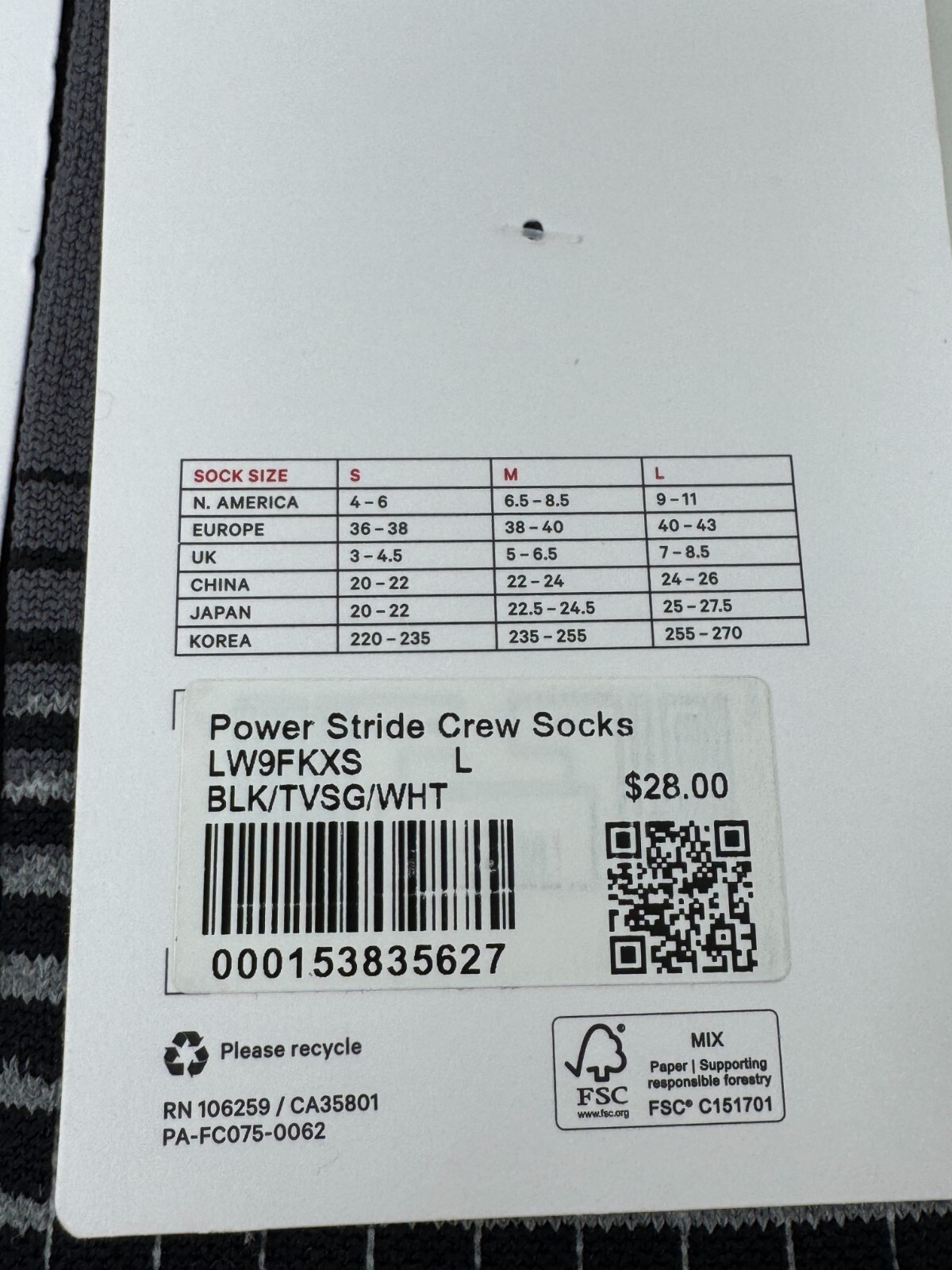 Lululemon Power Stride Crew Socks LW9FKXS  Size L Women's 9-11 Black Reflective