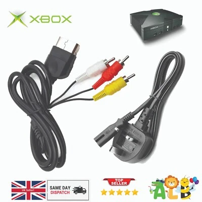 MICROSOFT Cable de TV Xbox AV original + cable de alimentación Reino Unido publicación rápida gratuita