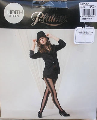 NEW @@ BLACK FANCY TIGHTS 10 DEN + PLATINUM JUDITH + L - Image 1 of 2