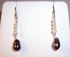 Sterling silver freshwater 8 white & 2 black PEARLS dangle earrings hook custom — photo 1