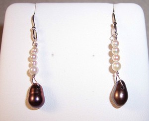 Sterling silver freshwater 8 white & 2 black PEARLS dangle earrings hook custom