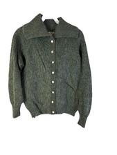 Vintage 50s Grunge Rockabilly Mohair Cardigan Sweater Green Shag Cobain Small