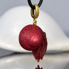 Red Strawberry Shell Octopus Pendant Chalcedony Gold Vermeil 925 Silver 6.52g