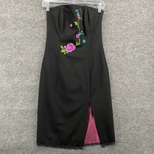 Guess Collection Dress 2 Black Embroidered Flowers Strapless Prom Vintage 90s