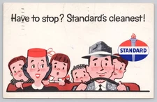 1954 Vintage Standard Gasoline Promotional Postcard Cartoon Family Car