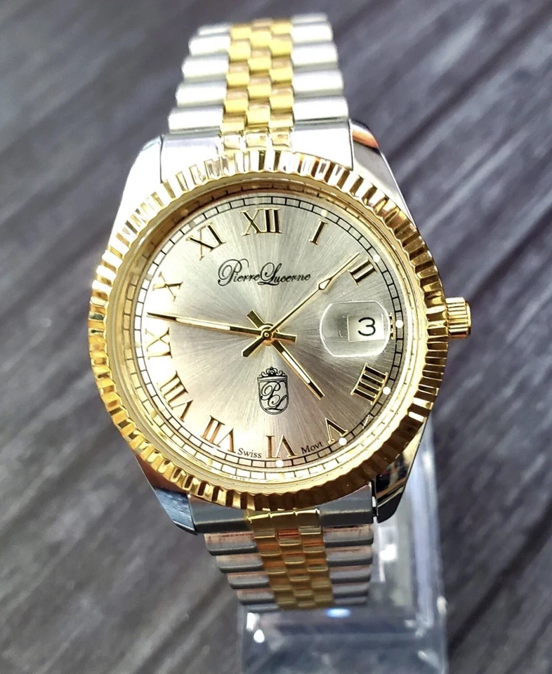 ¡JUEGO DE REGALO! HERMOSO Reloj Pierre Lucerna Swiss Jubilee President Fecha Solo Hombre Foto 2 de 3