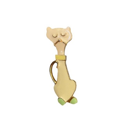 Vintage Enamel Cat Brooch Gold Tone Modernist Figural Lapel Pin Marked ART 2 