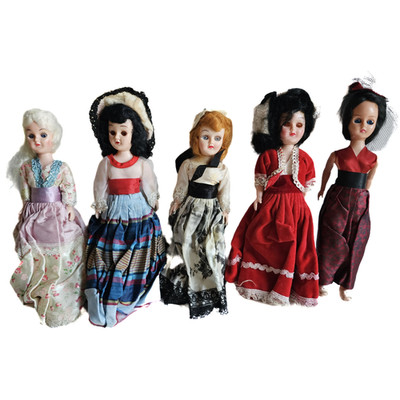 1950s Sleepy Eye Doll Set Mini Plastic Souvenirs Lot of 5 Bonnet