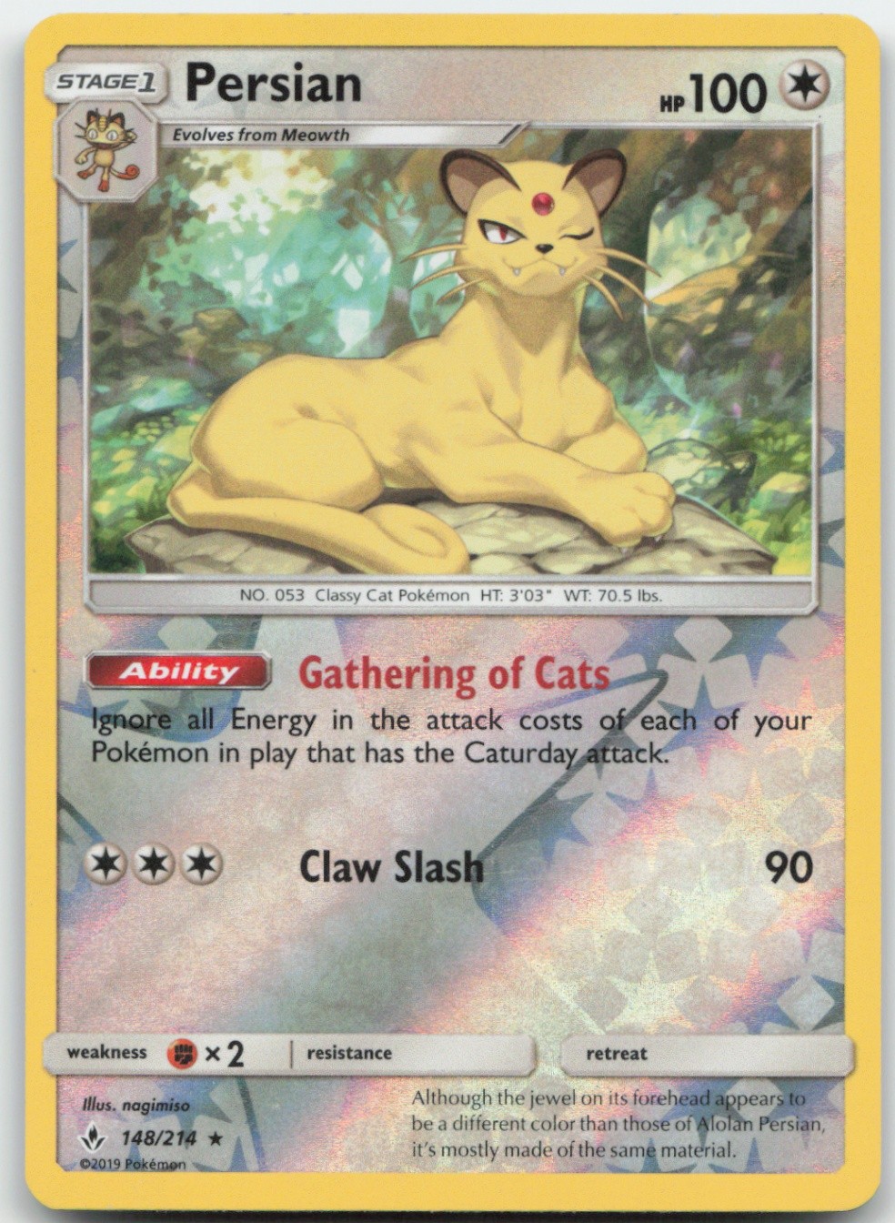 Persian 148/214 Reverse Holo SM - Unbroken Bonds Pokemon Card LP