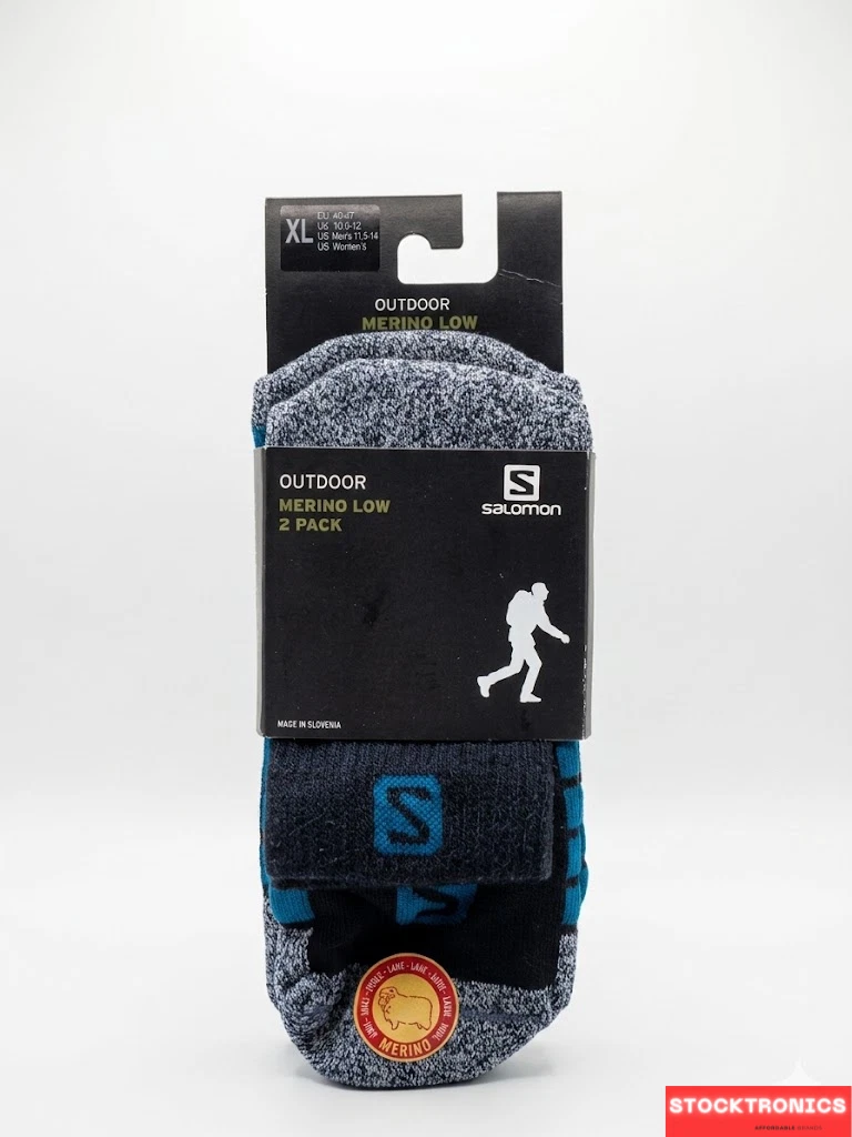 Salomon Merino 2-Pack Black/Blue Wool Hiking Outdoor 10.5-12 UK XL (LAMBS WOOL)