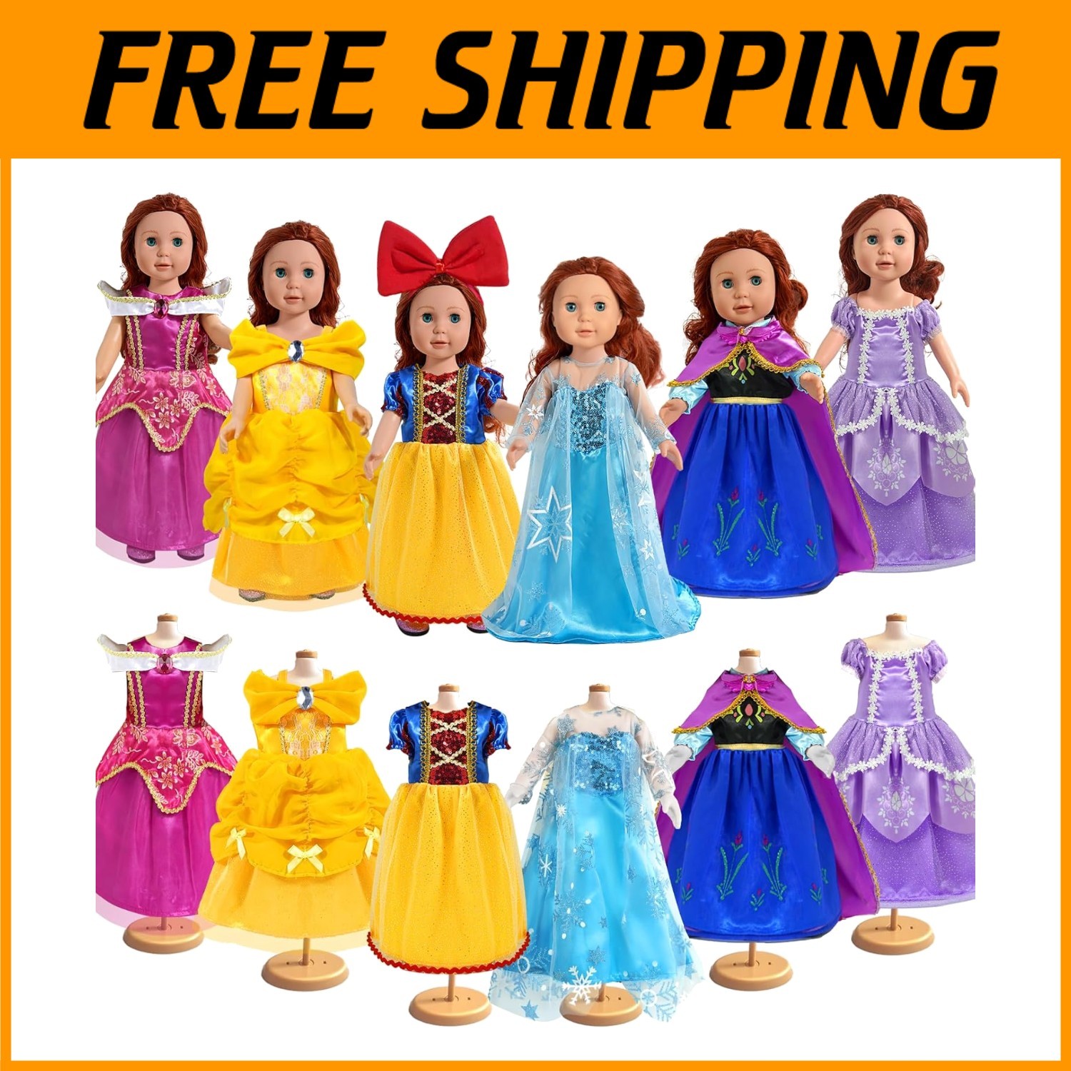 18 inch Doll Clothes - 6 Piece Princess Costume Set