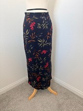 90s/y2k S Navy Floral Maxi Skirt 100 Rayon Fairy 8 Tall