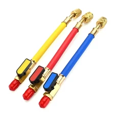3PCS 1/4" SAE Ball Valves Hose(Red/Yellow/Blue) For R134A R22 R12 Refrigerants