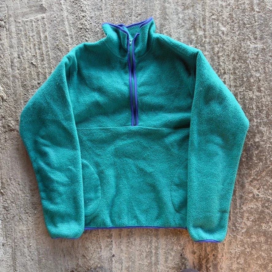 VINTAGE 90 TEAL GREEN QUARTER ZIP FLEECE JACKET CREWNECK OUTDOORS FIT MENS LARGE