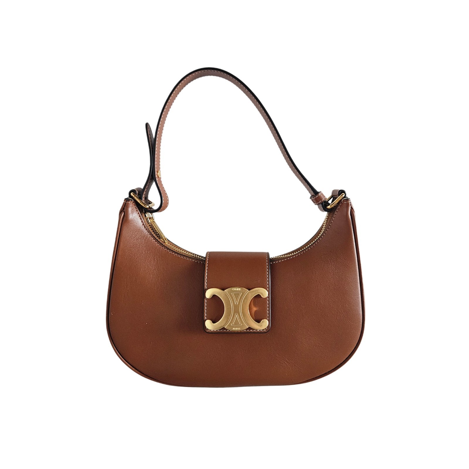 Celine Brown Calfskin Leather Ava Triomphe Shoulder Bag