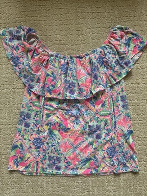 Lilly Pulitzer La Fortuna Dancing On Deck Off Shoulder Ruffle Top Size XS