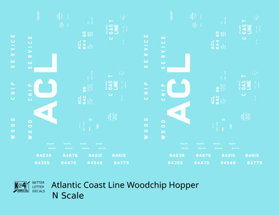 K4 N Scale Decals Atlantic Coast Line ACL Wood Chip Hopper Car White