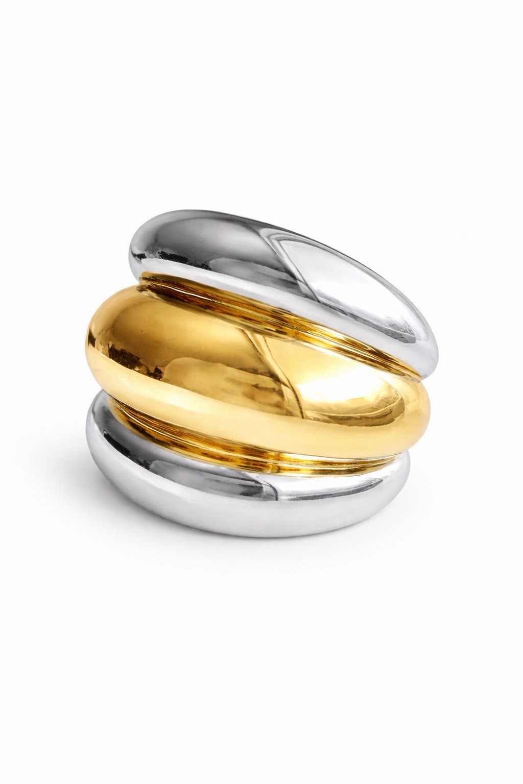 Bold Chunky Two Tone Ring Gold Silver Stainless Steel Statement Size 7