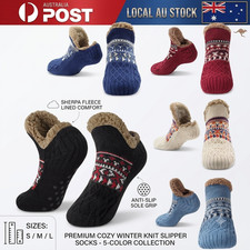 Women Mens Slipper Winter Cosy Socks Fluffy Non Slip Warm Fleece Lined Bed Floor