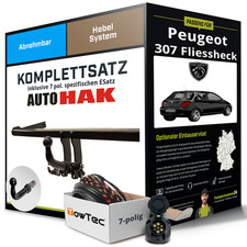 Für PEUGEOT 307 Fliessheck 3A,C Anhängerkupplung abnehmbar +eSatz 7pol 00- AHK