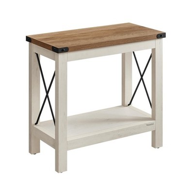 VASAGLE 2-Tier End Table Nightstand with Bottom Shelf Rustic White & Honey