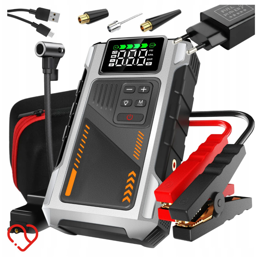 Démarreur portable 6000A booster de batterie voiture et compresseur 10 bar