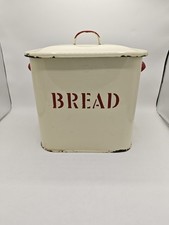 Vintage 1930s Cream and Red Enamel Bread Bin Large 35x35x23cm