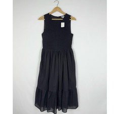 J Crew Factory Smocked Sleeveless Midi Dress Women's Large Black Minimalist