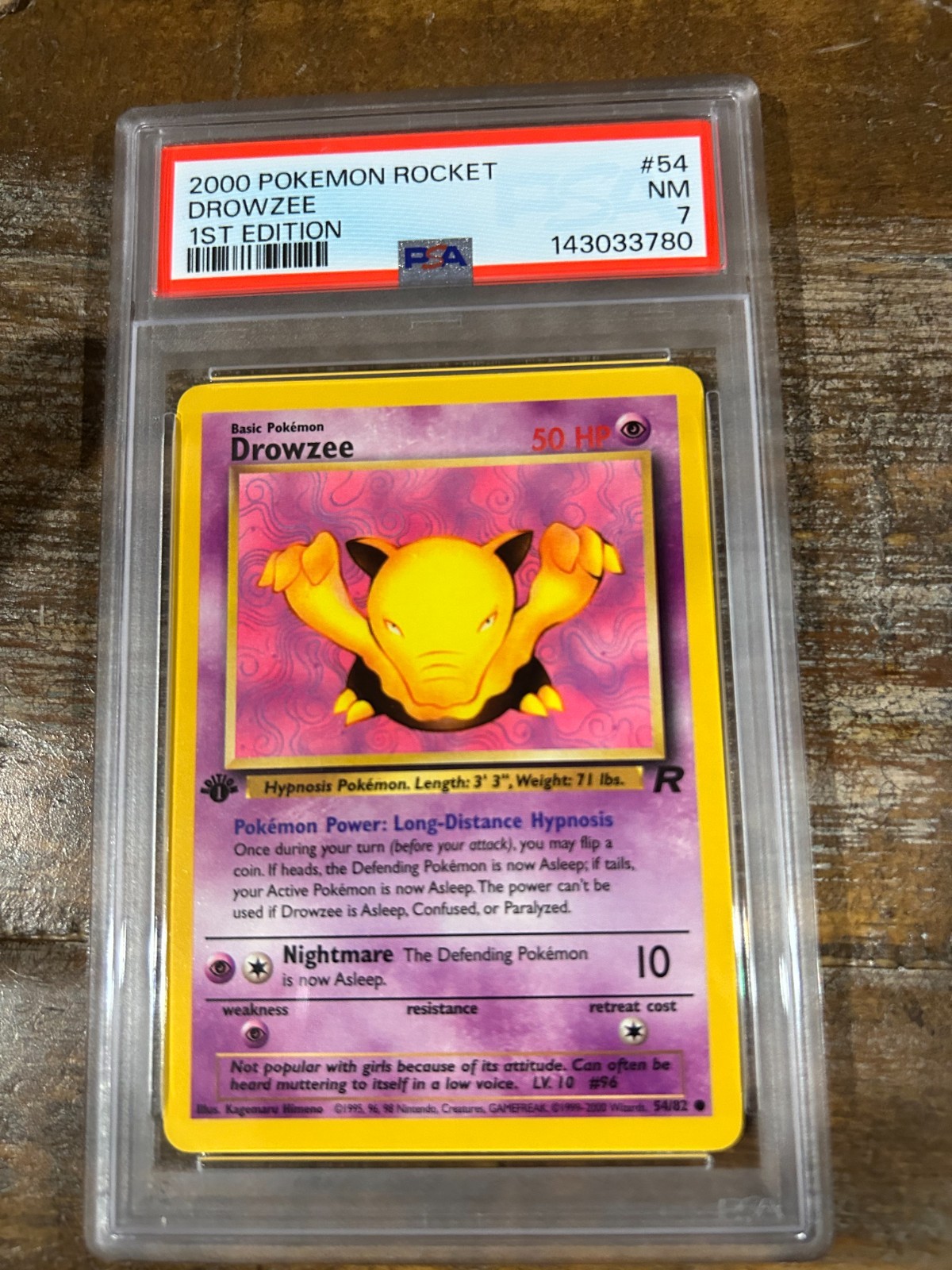 Pokemon 2000 Rocket DROWZEE 1ST Edition #54 PSA 7 RARE